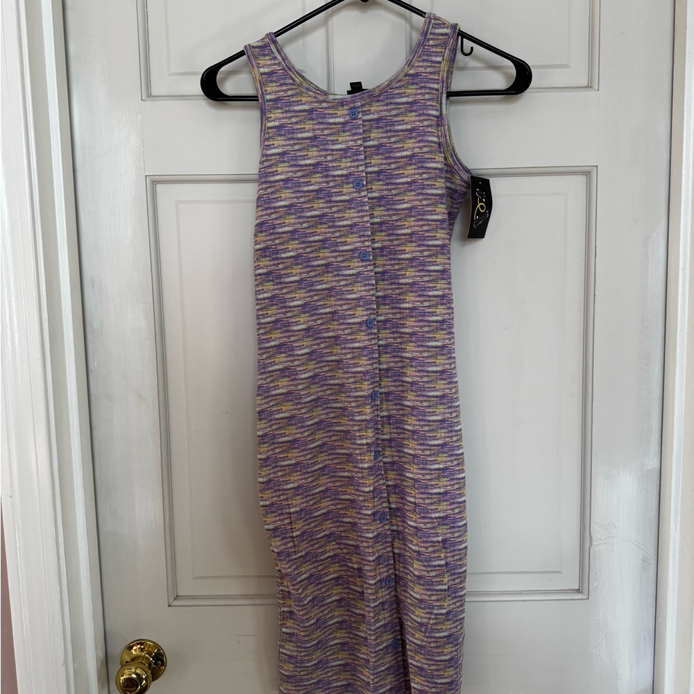 Girls Sleeveless Purple and Yellow Knit Dress